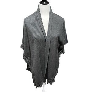 Joseph A Sweater. Cardigan, Cape- Dark Gray - Size Large- Ruffles-Arm Holes